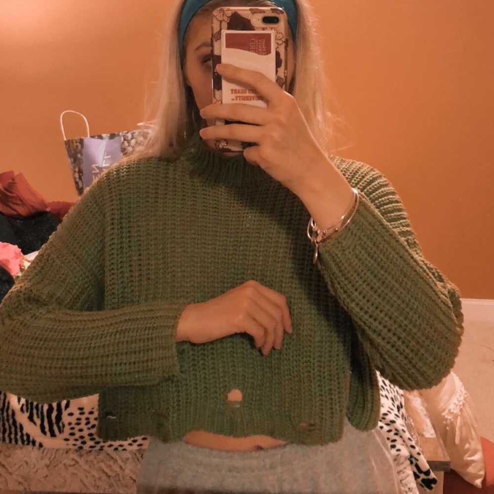 Forever 21 Ripped Green Sweater